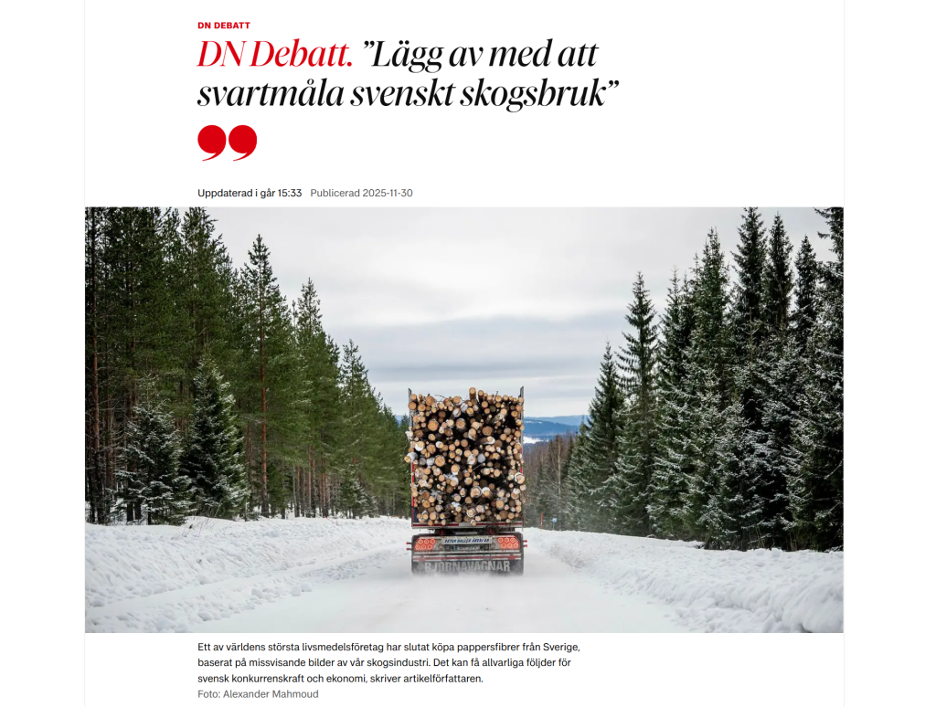 Tonårsbeteende gynnar inte svensk skogsindustri 5 Skärmdump från DN Debatt